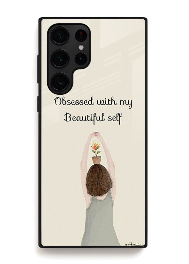 Minimalist growth illustration printed on Samsung S24 Ultra glass back cover with clean styling.