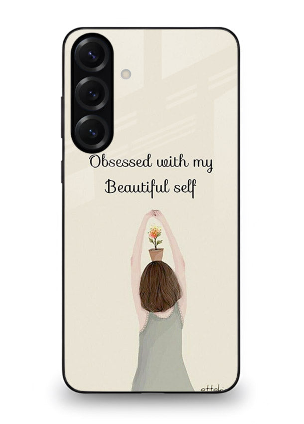 Minimalist growth illustration printed on Samsung A56 5G glass back cover with clean styling.