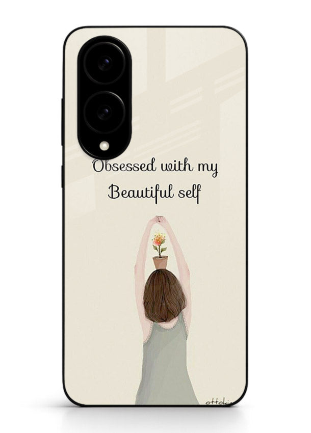 Minimalist growth illustration printed on Samsung S25 Edge glass back cover with clean styling.