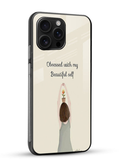 Minimalist growth illustration printed on glossy vibrant premium glass back cover with clean styling. - Angle Side