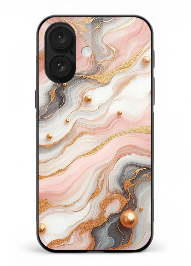 Obsidian Gold Fracture iphone 17 glass back cover with dark marble and gold fracture pattern