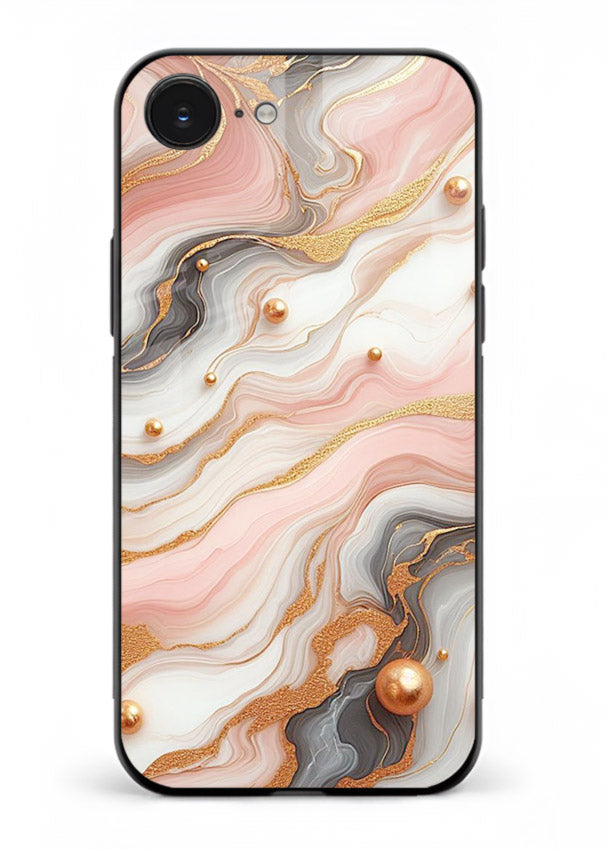 Obsidian Gold Fracture iphone 16e glass back cover with dark marble and gold fracture pattern