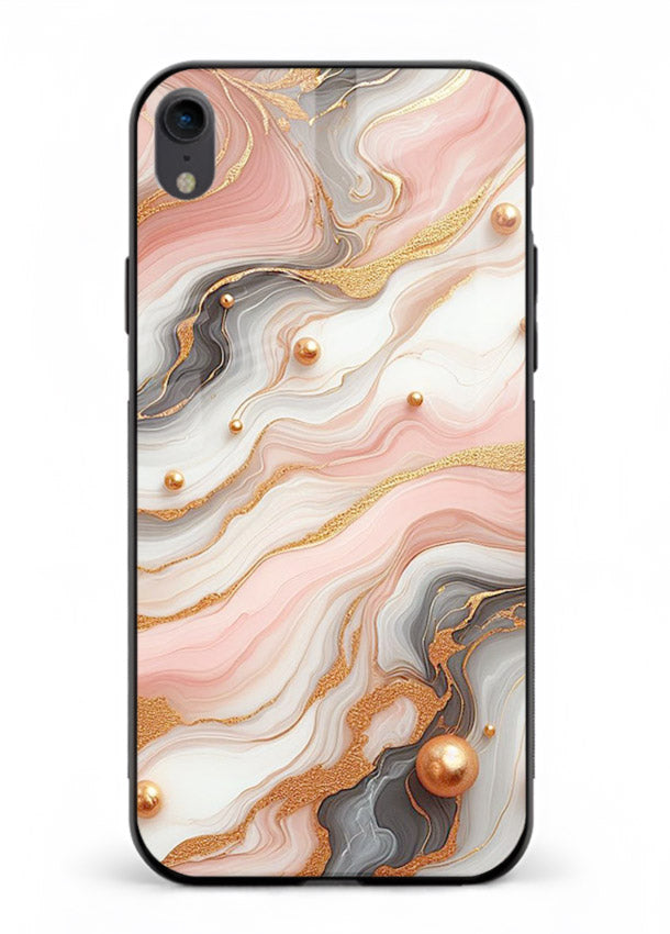 Obsidian Gold Fracture iphone xr glass back cover with dark marble and gold fracture pattern