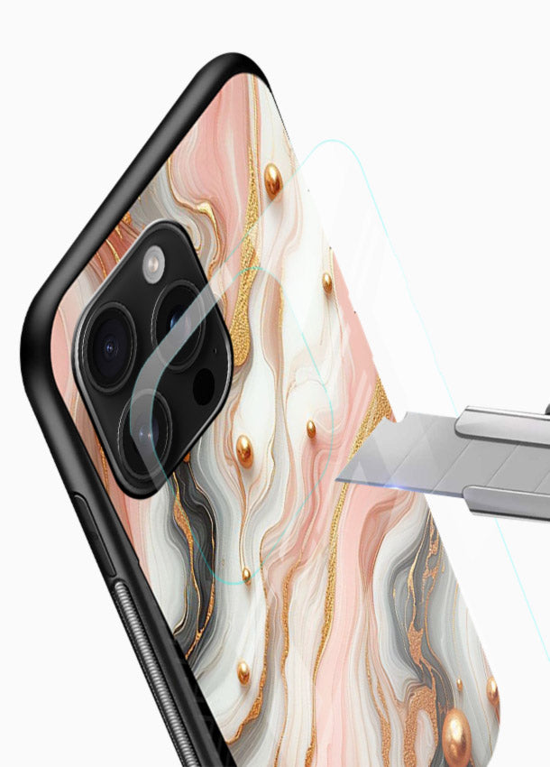 Obsidian Gold Fracture glossy vibrant premium glass back cover with dark marble and gold fracture pattern - Angle Blade
