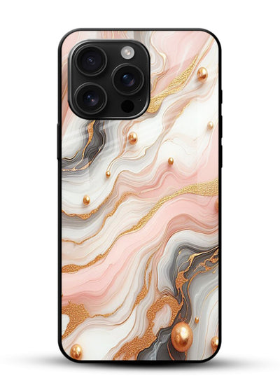 Obsidian Gold Fracture glossy vibrant premium glass back cover with dark marble and gold fracture pattern - Angle Front