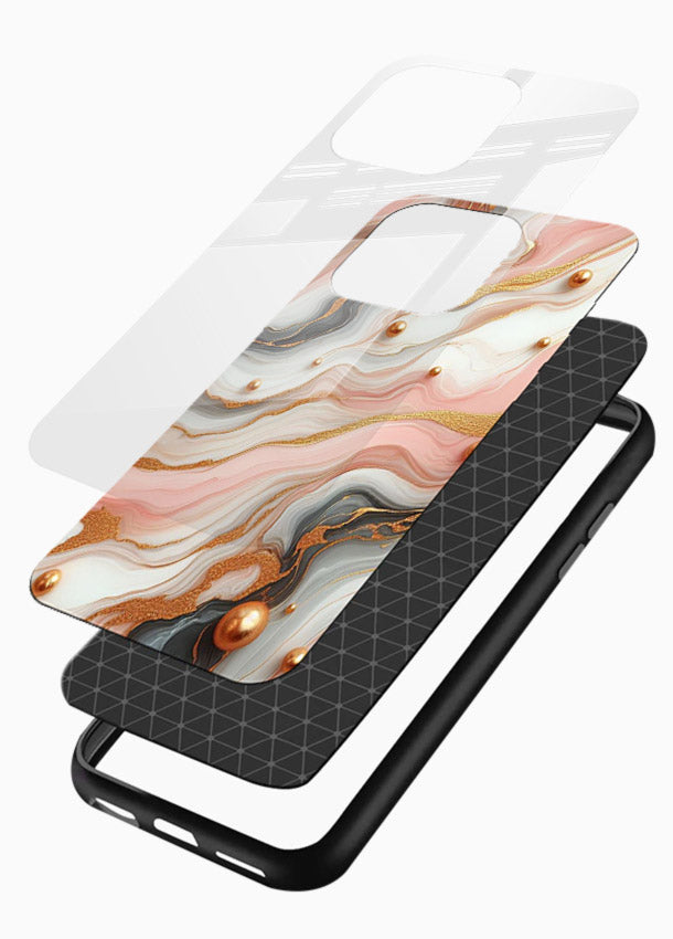 Obsidian Gold Fracture glossy vibrant premium glass back cover with dark marble and gold fracture pattern - Angle Layers