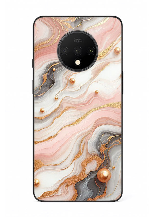 Obsidian Gold Fracture OnePlus 7T glass back cover with dark marble and gold fracture pattern