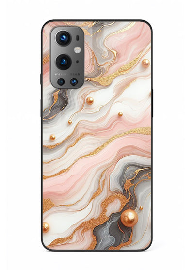 Obsidian Gold Fracture OnePlus 9 glass back cover with dark marble and gold fracture pattern