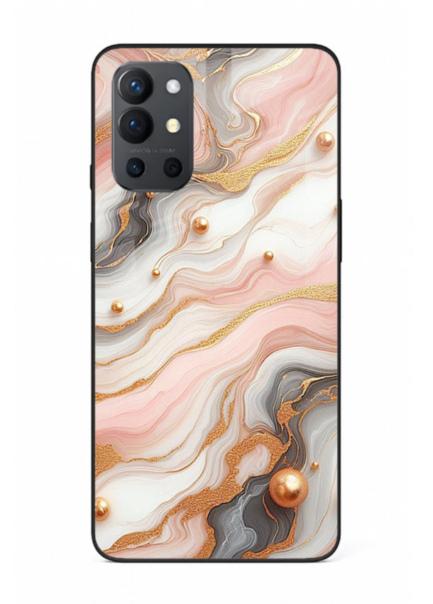 Obsidian Gold Fracture OnePlus 9R glass back cover with dark marble and gold fracture pattern