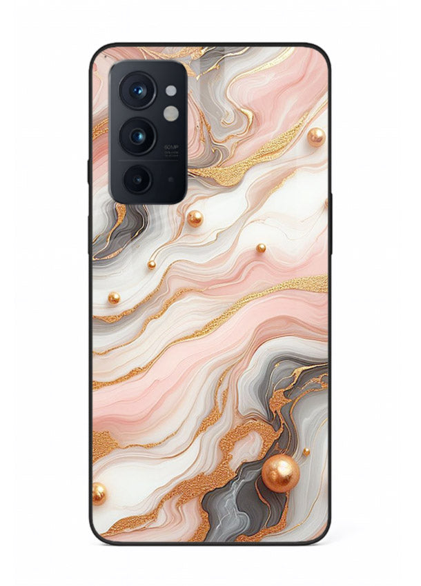 Obsidian Gold Fracture OnePlus 9RT glass back cover with dark marble and gold fracture pattern