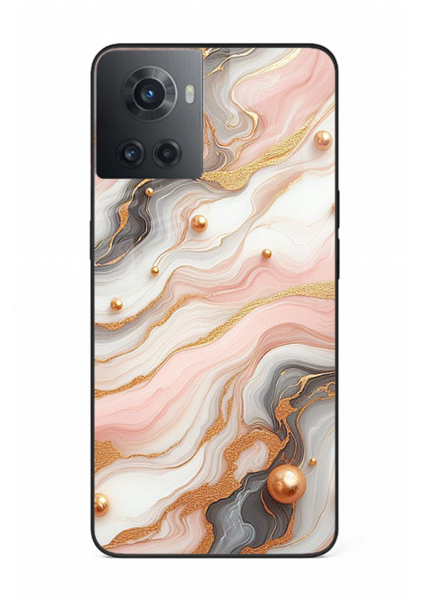 Obsidian Gold Fracture OnePlus 10R glass back cover with dark marble and gold fracture pattern