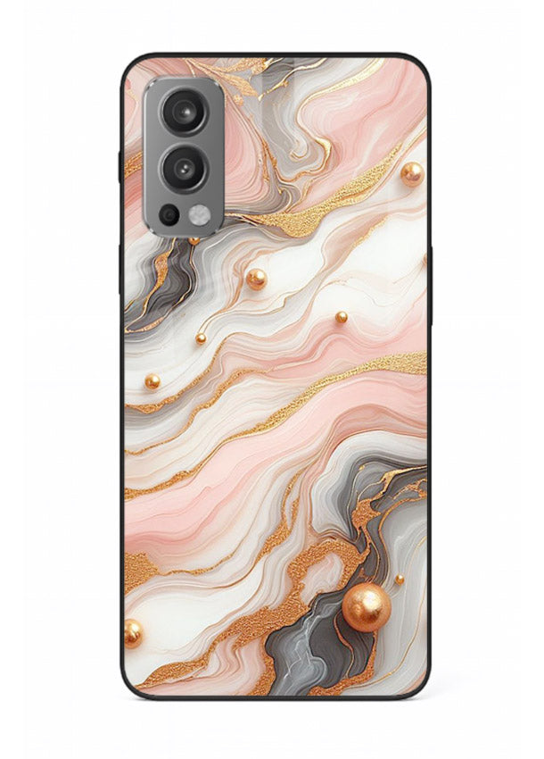 Obsidian Gold Fracture OnePlus Nord 2 glass back cover with dark marble and gold fracture pattern