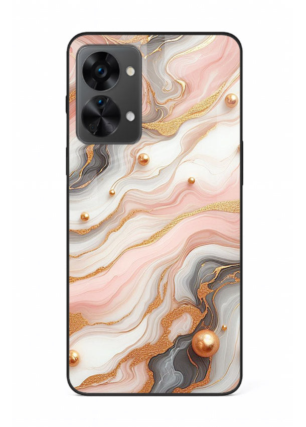 Obsidian Gold Fracture OnePlus Nord 2T glass back cover with dark marble and gold fracture pattern