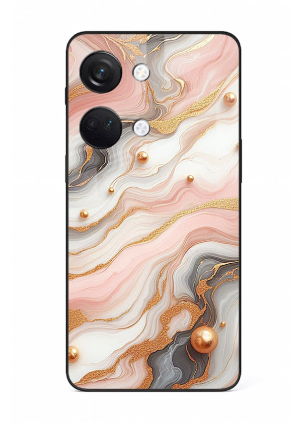 Obsidian Gold Fracture OnePlus Nord 3 glass back cover with dark marble and gold fracture pattern