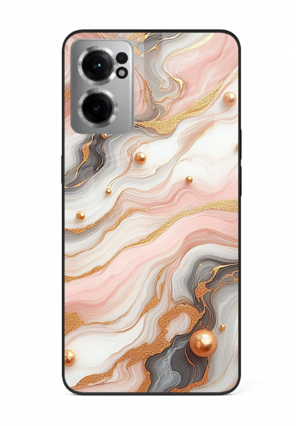 Obsidian Gold Fracture OnePlus Nord CE2 5G glass back cover with dark marble and gold fracture pattern
