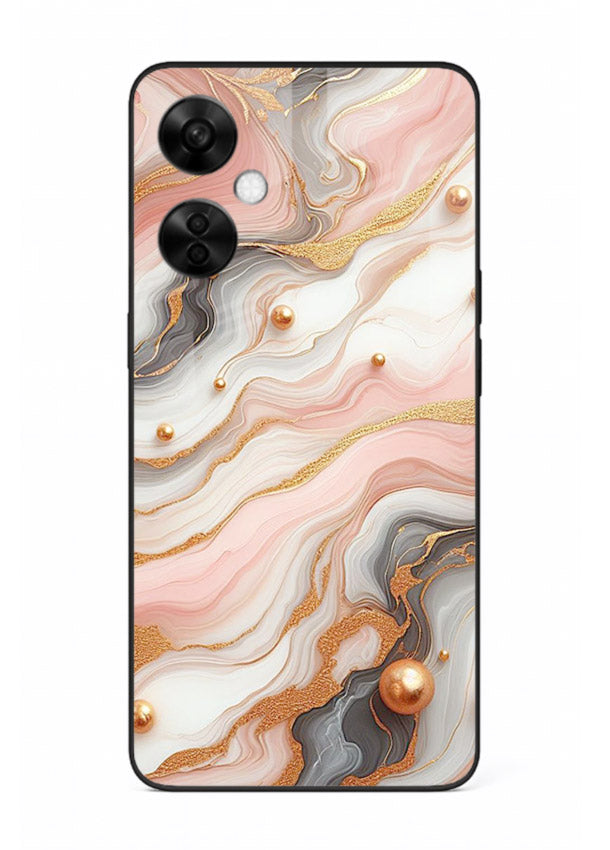 Obsidian Gold Fracture OnePlus Nord CE3 Lite glass back cover with dark marble and gold fracture pattern