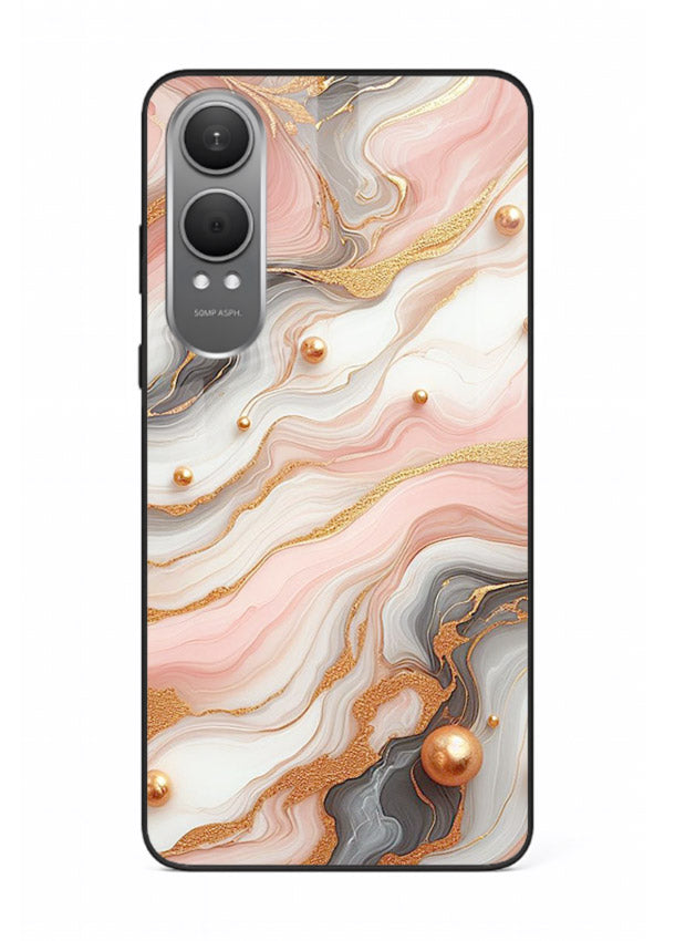 Obsidian Gold Fracture OnePlus Nord CE4 Lite glass back cover with dark marble and gold fracture pattern