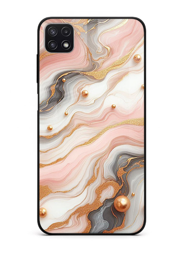 Obsidian Gold Fracture Samsung A22 5G glass back cover with dark marble and gold fracture pattern