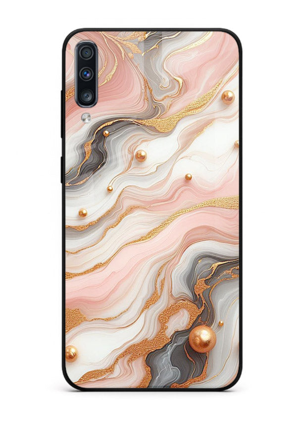Obsidian Gold Fracture Samsung A70 glass back cover with dark marble and gold fracture pattern