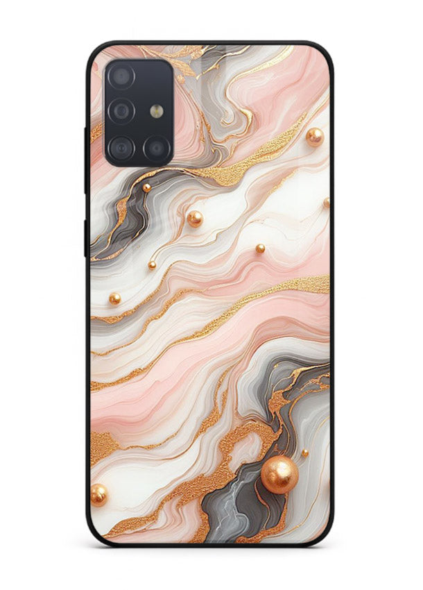 Obsidian Gold Fracture Samsung A51 glass back cover with dark marble and gold fracture pattern