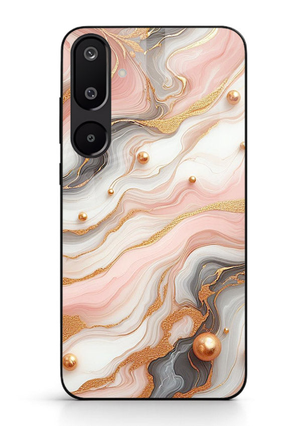 Obsidian Gold Fracture Samsung M16 5G glass back cover with dark marble and gold fracture pattern