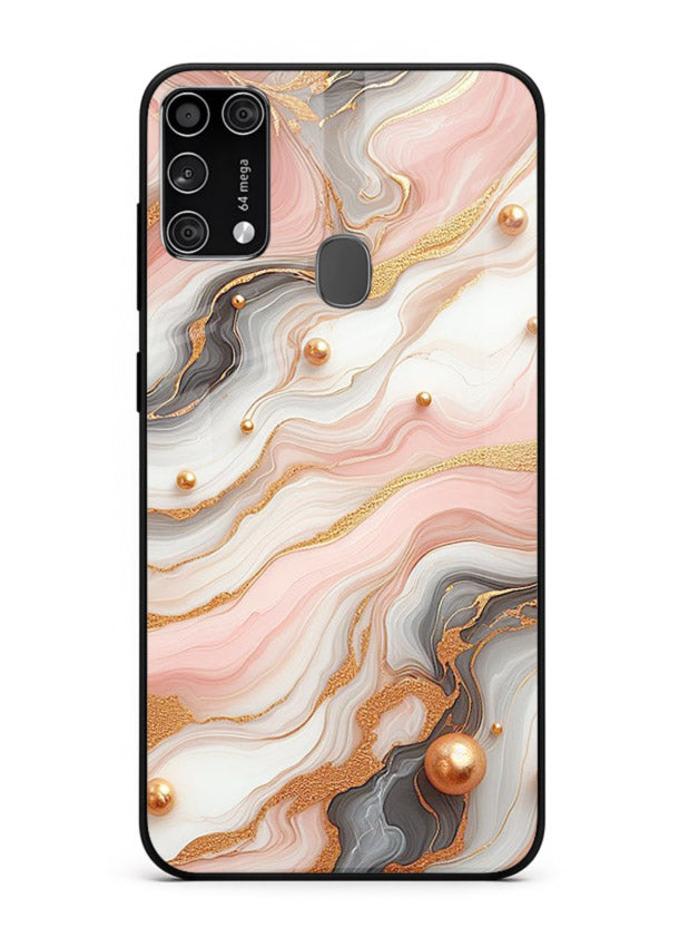 Obsidian Gold Fracture Samsung M31 Prime glass back cover with dark marble and gold fracture pattern