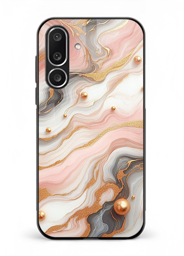 Obsidian Gold Fracture Samsung M56 5G glass back cover with dark marble and gold fracture pattern