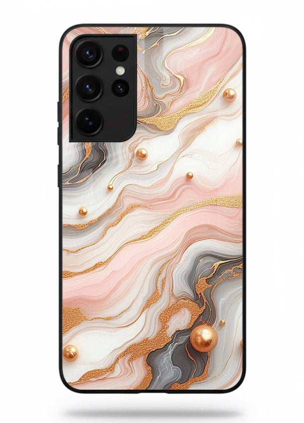 Obsidian Gold Fracture Samsung S21 Ultra glass back cover with dark marble and gold fracture pattern
