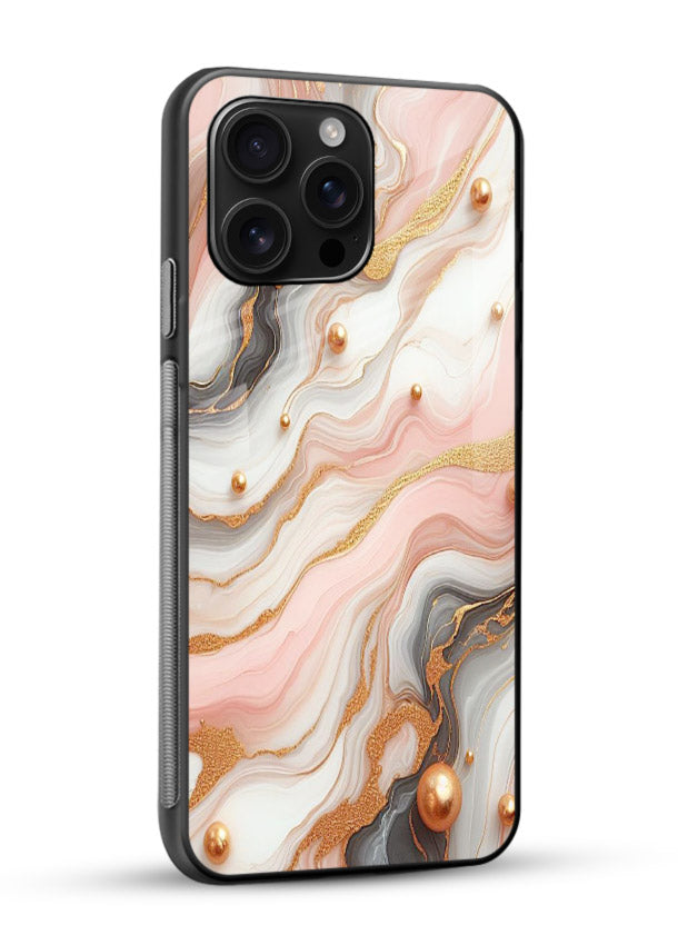 Obsidian Gold Fracture glossy vibrant premium glass back cover with dark marble and gold fracture pattern - Angle Side