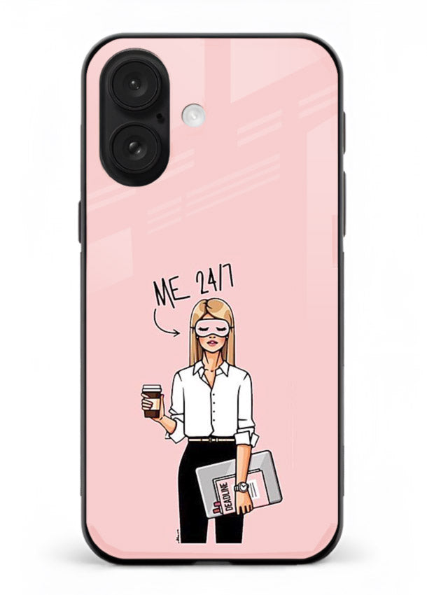 Office Lady Holding aesthetic artwork iphone 16 plus glass back cover