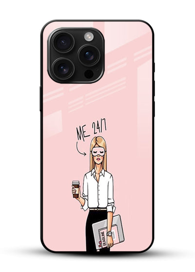 Office Lady Holding aesthetic artwork glossy vibrant premium glass back cover - Angle Front