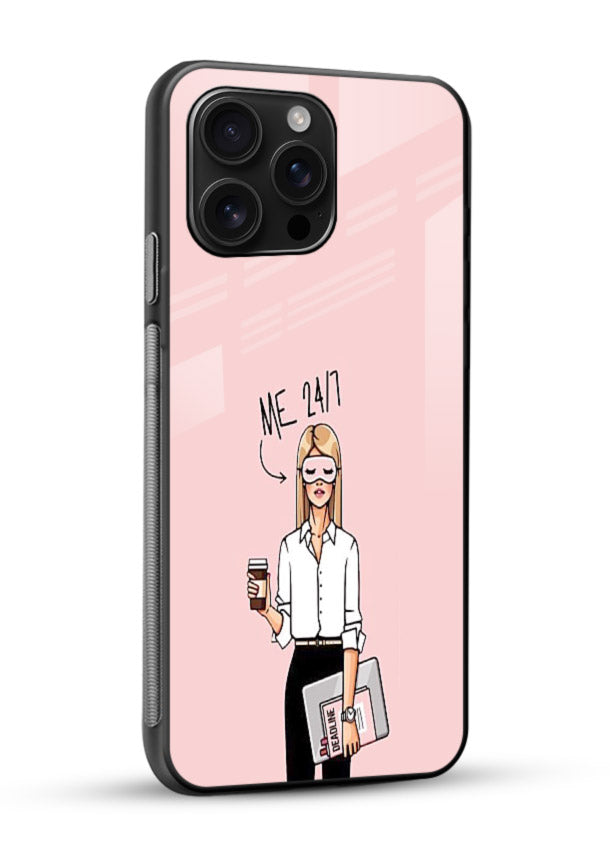 Office Lady Holding aesthetic artwork glossy vibrant premium glass back cover - Angle Side