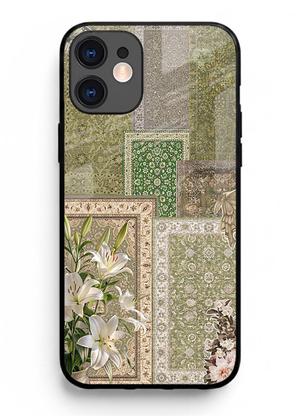 Green botanical mosaic artwork printed on glossy tempered glass iPhone 11 back cover