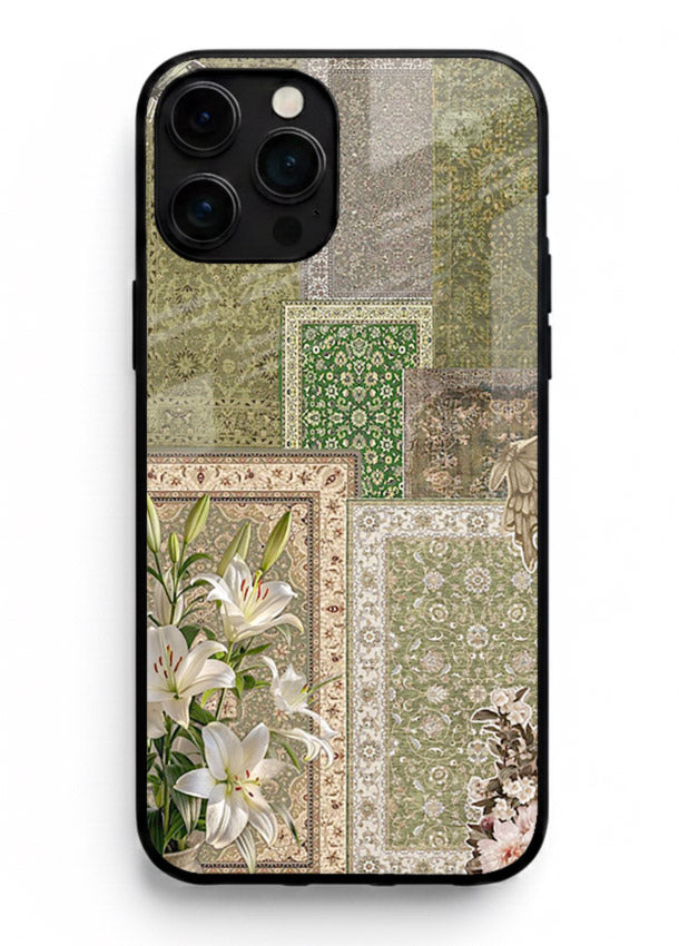 Green botanical mosaic artwork printed on glossy tempered glass iPhone 11 Pro Max back cover
