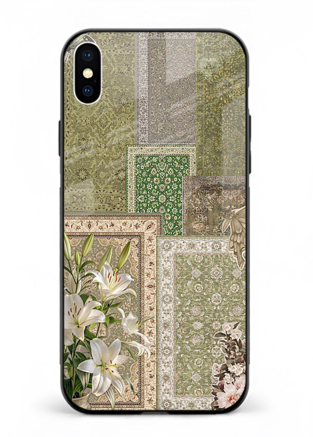 Green botanical mosaic artwork printed on glossy tempered glass iPhone XS Max back cover