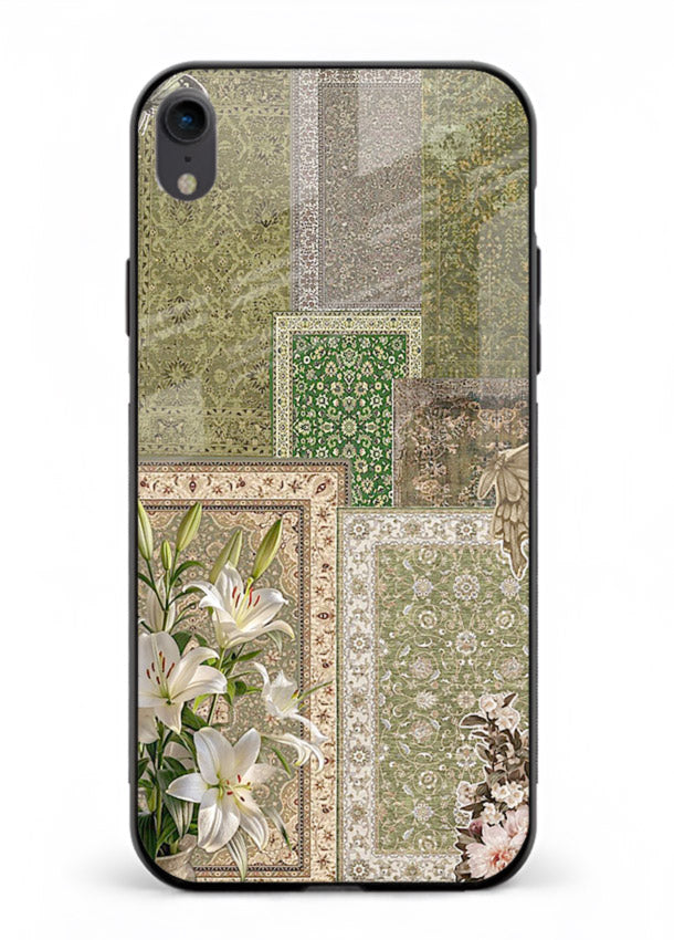Green botanical mosaic artwork printed on glossy tempered glass iPhone XR back cover