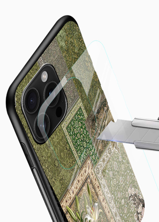 Green botanical mosaic artwork printed on glossy tempered glass mobile back cover - 4