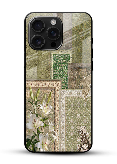 Green botanical mosaic artwork printed on glossy tempered glass mobile back cover - 1