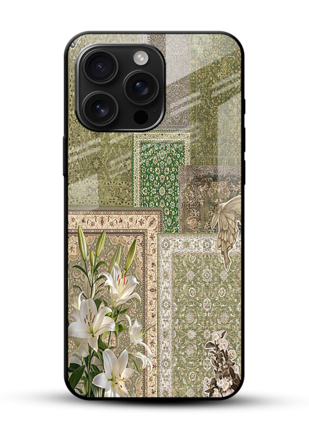 Green botanical mosaic artwork printed on glossy tempered glass mobile back cover - 1