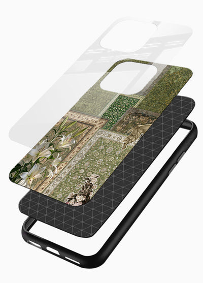 Green botanical mosaic artwork printed on glossy tempered glass mobile back cover - 3