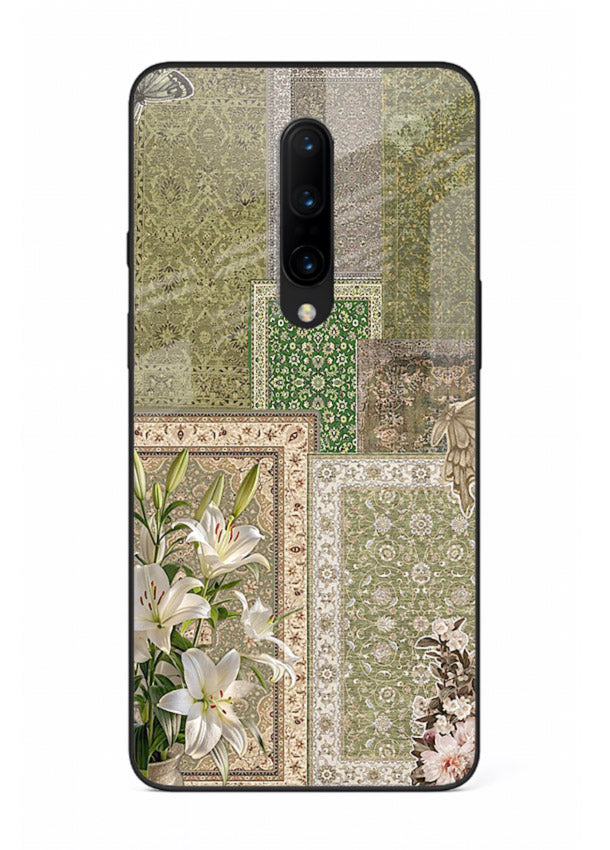 Green botanical mosaic artwork printed on glossy tempered glass OnePlus 8 back cover
