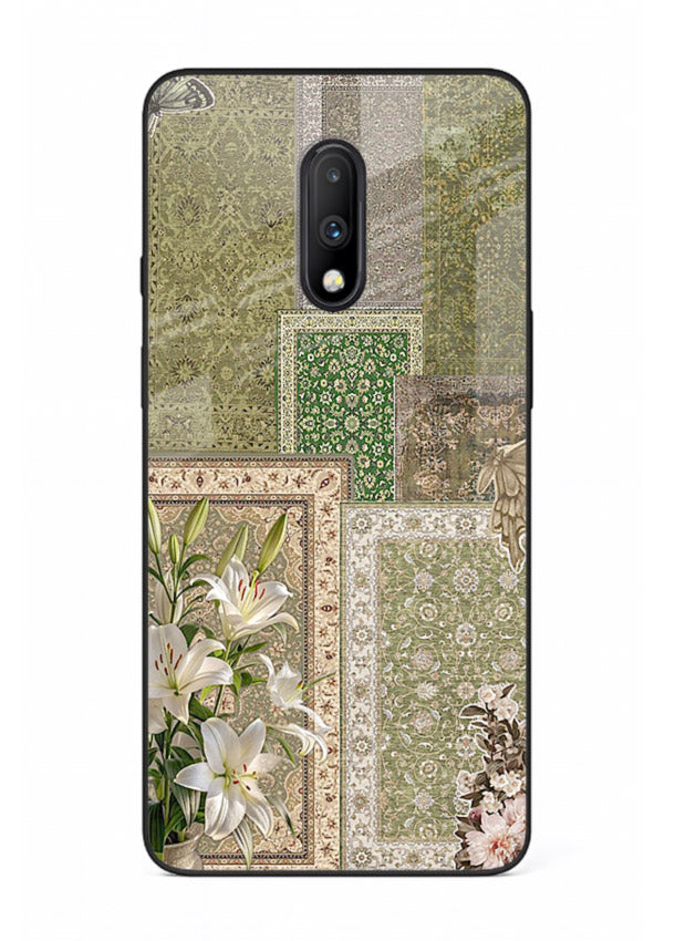 Green botanical mosaic artwork printed on glossy tempered glass OnePlus 7 back cover