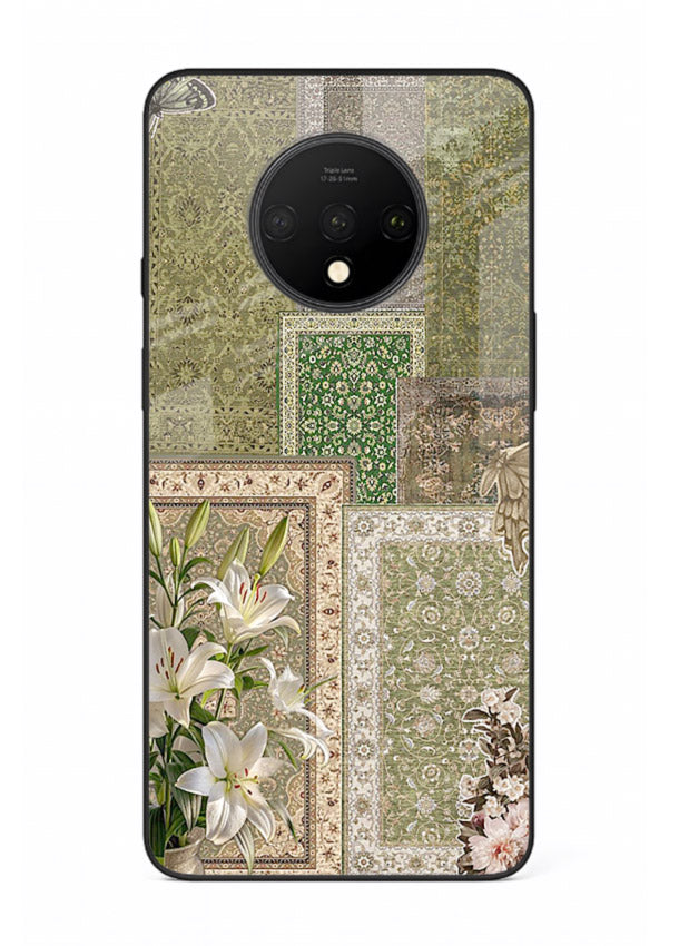 Green botanical mosaic artwork printed on glossy tempered glass OnePlus 7T back cover