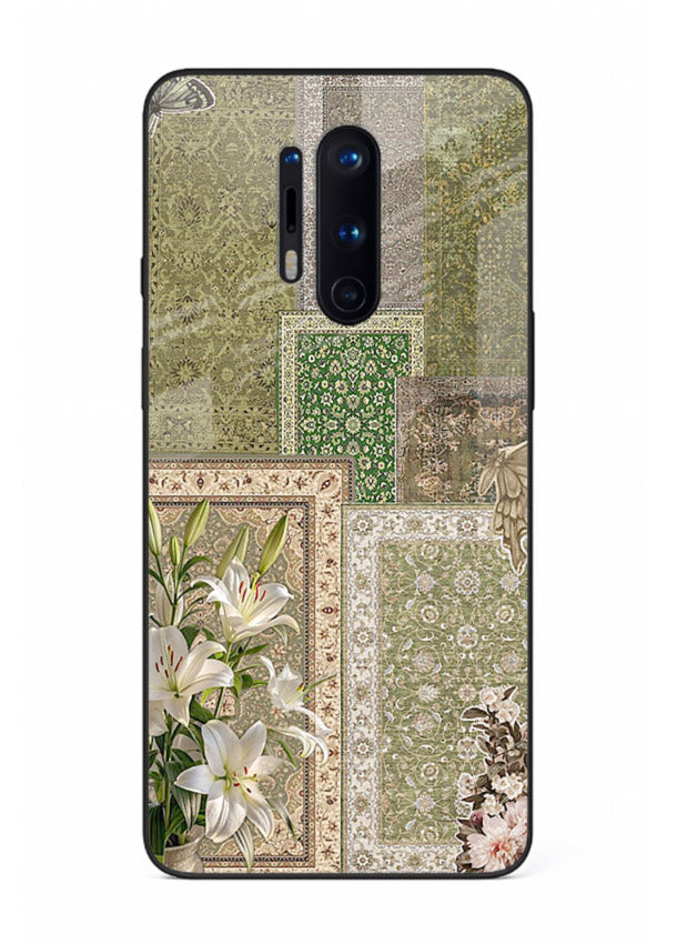 Green botanical mosaic artwork printed on glossy tempered glass OnePlus 8 Pro back cover