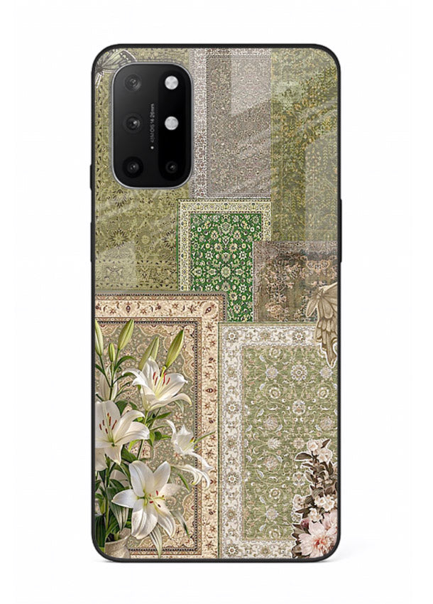 Green botanical mosaic artwork printed on glossy tempered glass OnePlus 8T back cover