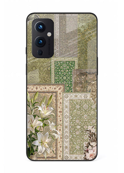 Green botanical mosaic artwork printed on glossy tempered glass OnePlus 9 Pro back cover
