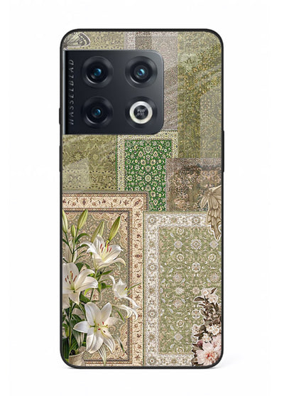 Green botanical mosaic artwork printed on glossy tempered glass OnePlus 10 Pro back cover
