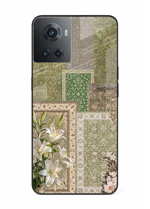 Green botanical mosaic artwork printed on glossy tempered glass OnePlus 10R back cover