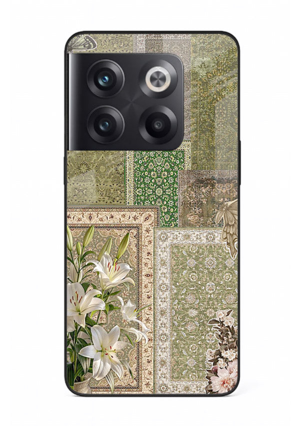 Green botanical mosaic artwork printed on glossy tempered glass OnePlus 10T back cover