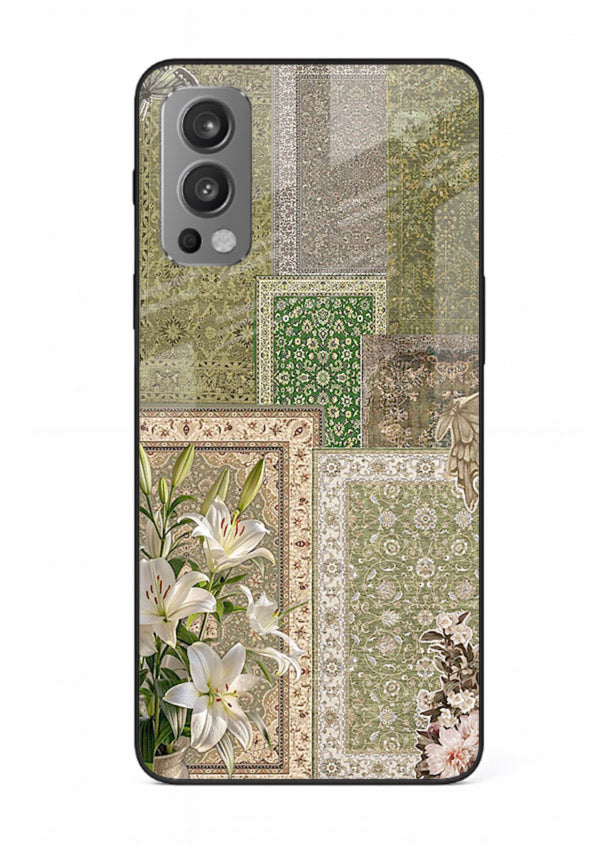 Green botanical mosaic artwork printed on glossy tempered glass OnePlus Nord 2 back cover